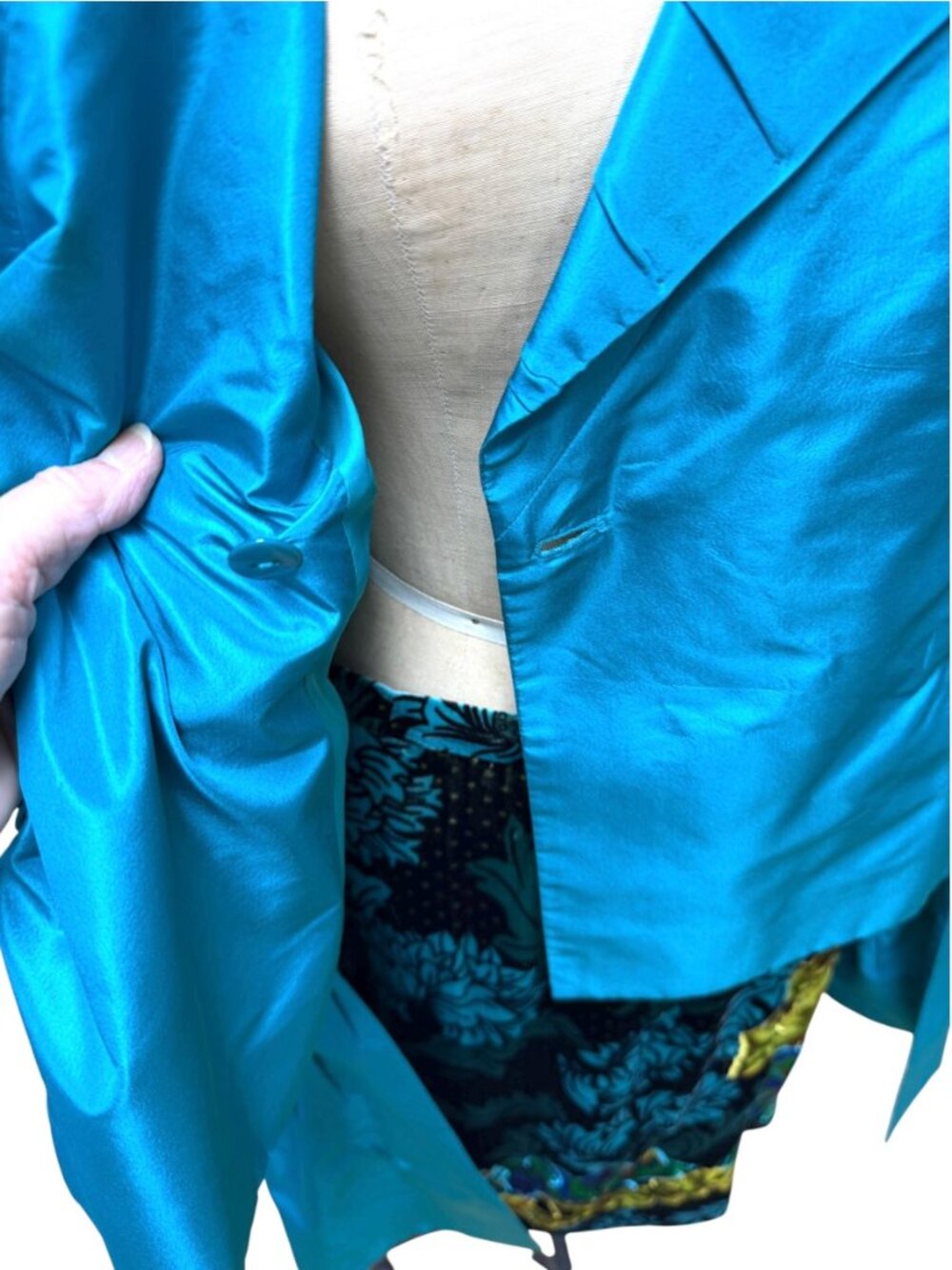 Vintage CARLISLE Teal Silk Dupioni Wrap Jacket /Evening Blouse w/ Ruched Collar - Picture 4 of 11